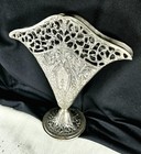 Vintage Godinger Silver Plated Ornate Filigree Pierced Fan Vase 8 5 h