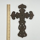 Stylish Cast Iron Wall Cross Rustic Brown Finish Fleur De Lis Christianity 10 In