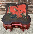 Vintage Chinese Hand Painted Phoenix Red Lacquer Wood Side End Table Plant 28 In