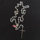 Vintage Roma Italy Rosary Crystal Beads Cross Alpacca Wired  Leatura Alpacca New