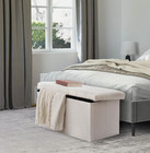 Seville Classics White Boucl   Folding Storage Trunk Ottoman Bench Tufted Seat