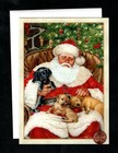 Christmas Santa Sleeping Puppies Dogs Tree - Greeting Card - New W  Tracking