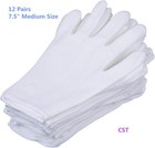 12 Pairs White Cotton Handling Gloves Medium 7 5in For Coins Film Cd Dvd Cst