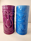 Pair Of Ceramic Hawaiian Tiki Bar Mugs Glazed Purple blue 5 5  Accoutrements