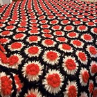 Vintage Handmade Crochet Afghan Throw Blanket Red Black White Floral 78x58