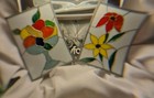 Vtg  Handcrafted Stained Glass Window Panel Set     Floral   Fruit Bowl Suncatcher