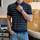 Brunello Cucinelli Men s Casual Cotton Blue Striped Polo Shirt Short Sleeves