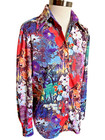 Vintage Womens Shirt Blouse Top Pointed Collar Novelty Disco Groovy Floral M l 