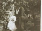 Antique 1900s Mother   Baby Garden Snapshot Edwardian Porch Flowers Photo