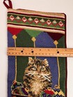 Vintage Needlepoint Christmas Stocking Cat In Basket Of Ornaments 