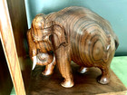 Large And Heavy Hand Carved Teak Wood Elephant Bookends Pair
