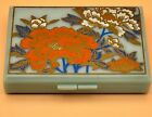 Vintage Blue Celluloid Pocket Vanity Mirror Compact Tissue Holder Asian Floral