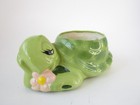 Vtg Mcm Ceramic Turtle Planter Pottery Whimsical Green Glazed Cute