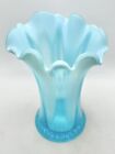 Vintage Jefferson Glass Blue Opalescent Lined Heart Pulled Vase