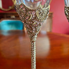 Swarovski Crystal Encrusted Champagne Flutes Set 2 Ornate Gold Tone Filigree