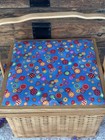 Vintage Wooden Sewing Basket - Basket Weave Wicker Box Fabric Top 10 5  X 6 5 