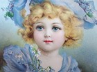 Antique Or Vintage Flue Cover  Blond Girl With Violets  Blue Dress  Nice 