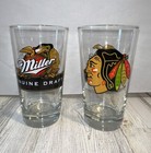2 Miller Genuine Draft Nhl Chicago Blackhawks Beer Glasses Gold Eagle Logo 16 Oz