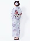 Authentic Japanese Yukata 2pc Set Cotton Chic Gray Lotus Flower New One Size