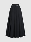 Black High Waisted Pleated Midi Skirt with Belt  black Cinched Waist Long Pleate
