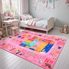 Kids Rug 3x5 Pink Abc Alphabet Numbers Playroom Classroom - Educational Floor