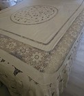 Vintage White Cotton Coverlet Bedspread With Crocheted Lace Inserts 