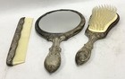 Set Of 3 Vintage Silver-plated Ornate Design Mirror  Comb   Brush Set