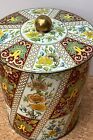 Vintage Daher English Tin Embossed Floral Pattern With Lid Brown Yellow Cream
