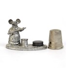Vtg Pewter Metzke Miss Mouse Figurine Magnetic Thimble Holder With Thimble