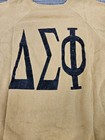 Vtg 50s 60s Delta Sigma Phi Fraternity Flock Print Sweatshirt Gold Raglan   