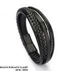 Mens Leather Bracelets Handmade Braided Magnetic Clasp Wristband Black Or Brown