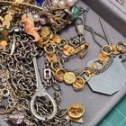 Vintage Junk Drawer Jewelry Lot Pins Chains Brooches Medals Charms Estate Craft