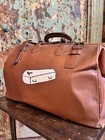 Vintage 1930s Brown Leather Doctors Bag Halloween Skull And Crossbones