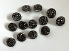 Antique Set Of 13 Fancy Black Glass  Floral Buttons