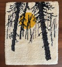 Vtg 70s Finished Shillcraft Latch Hook Complete Rug Decoration Snowy Forest Mcm
