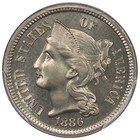 1886 Proof Three Cent Nickel Pcgs Pr65 Low Mintage 3cn