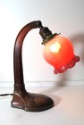 1910 s Antique French Art Nouveau  Table Desk Lamp Tulip Drape Shade Glass