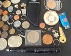 Junk Drawer Lot Of Vintage Knives Tokens Watch Religious Batman Winchester And