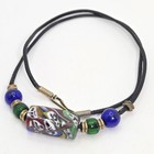 Vintage Venetian Millefiori Trade Bead Blue Green Glass Beads Leather Cord 20 