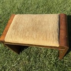 Vintage Mid-century Modern Vanity Bench Foot Stool Wood Frame   Upholstered Seat