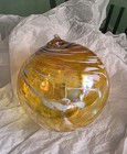Glass Sphere Witch Orb Suncatcher Yellow White Swirl 5  Round
