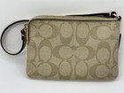 Coach F64233 Corner Zip Wristlet Signature Canvas Khaki White Leather