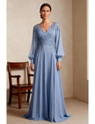 Mother Of The Bride Dress Long Sleeve Lace Applique Chiffon Wedding Evening Gown