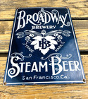 Vintage 12x9  Broadway Brewery Steam Beer Sf Porcelain Pump Station Gas Oil Sign