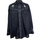 Vintage Mwg Men s Black Western Cowboy Shirt Eagle Embroidery Snap Front Xl Tall