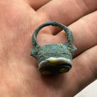 Rare Found Ancient Roman Bronze Mosaic Glass Ring With Rich Patina