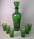    vintage    Mid-century Modern Emerald Green Decanter Set With Six Glasses - Italy