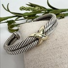 David Yurman Sterling 925   14k Gold Station Single X Cable Cuff Bracelet Sz  7 