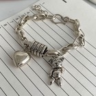 925 Sterling Silver Vintage Heart Bear Charm Bracelet Link Chain Retro Jewelry