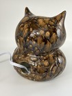 Vintage Ceramic Owl Night Light Lamp Brown Glaze Pierced Luminary Table Decor